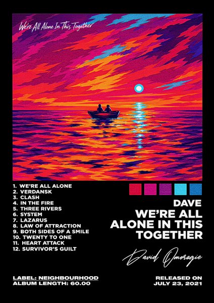 Dave We're All Alone In This Together Album Müzik Posteri – Duvar Tablosu duvarda gerçek ölçek
