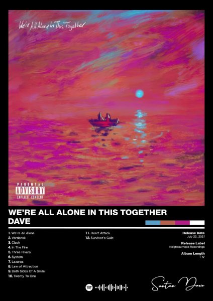 Dave - We're All Alone In This Together Müzik Posteri – Duvar Tablosu duvarda gerçek ölçek