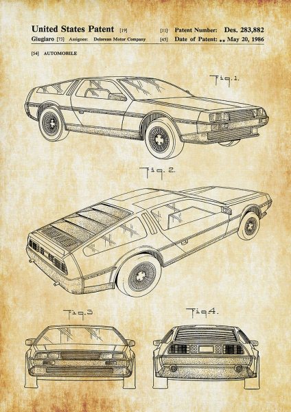 Delorean Automobile Patent Araba Posteri – Duvar Tablosu duvarda gerçek ölçek