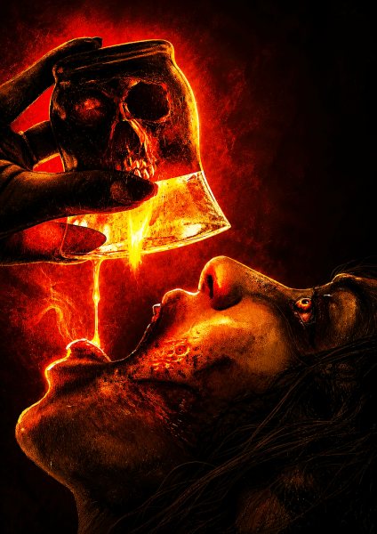 Demonic Figure Drinking Molten Liquid Film Posteri – Duvar Tablosu duvarda gerçek ölçek