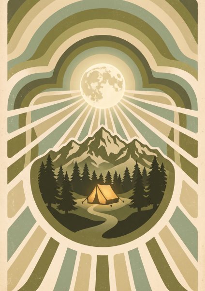 Derin Orman Kamp Macerası Posteri – Retro Duvar Tablosu