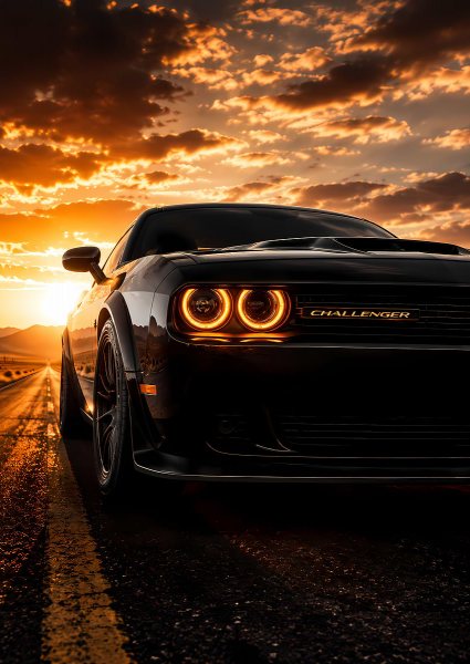 Dodge Challenger at Sunset Araba Posteri – Duvar Tablosu poster görseli