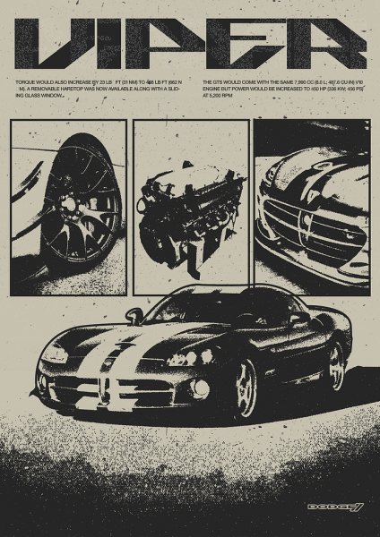 Dodge Viper Retro Style Araba Posteri – Duvar Tablosu duvarda gerçek ölçek