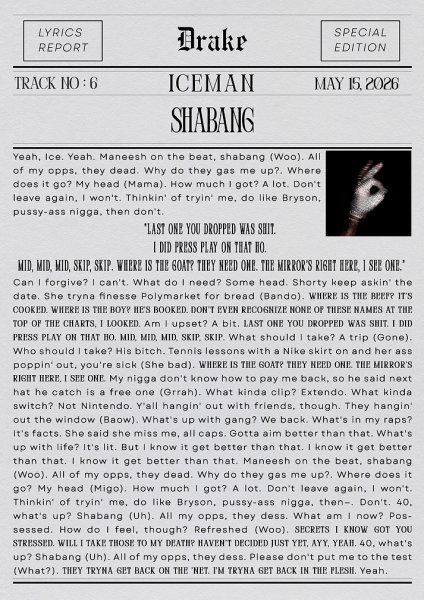 Drake Shabang Müzik Posteri – Duvar Tablosu duvarda gerçek ölçek