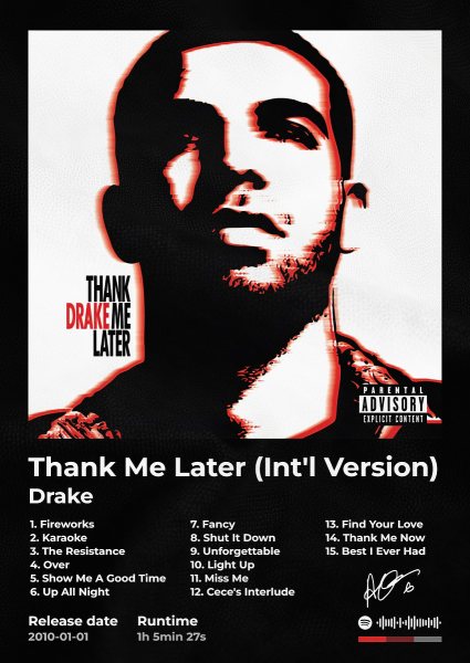 Drake - Thank Me Later Album Müzik Posteri – Duvar Tablosu poster görseli