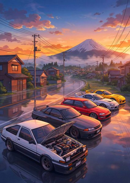 Drift JDM Car Anime Japanese Araba Posteri – Duvar Tablosu duvarda gerçek ölçek