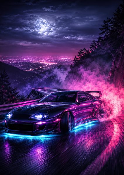 Drifting Supra in Neon Cityscape Araba Posteri – Duvar Tablosu poster görseli