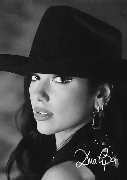 Dua Lipa Black and White Portrait Müzik Posteri – Duvar Tablosu duvarda gerçek ölçek