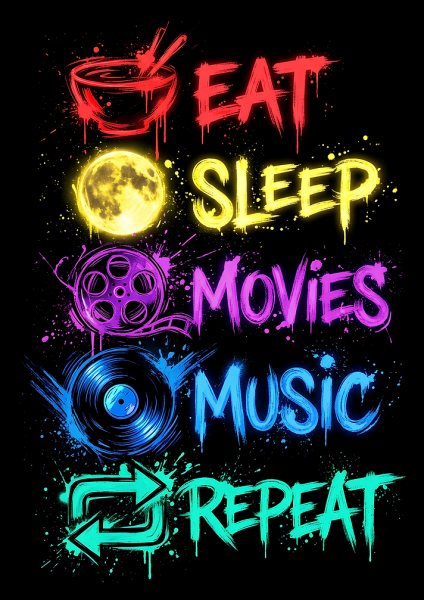 Eat Sleep Movies Music Repeat Film Posteri – Duvar Tablosu poster görseli