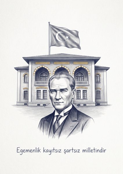 Egemenlik Milletindir Posteri – Karakalem Duvar Tablosu duvarda gerçek ölçek
