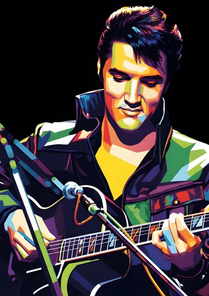 Elvis Presley Playing Guitar Pop Art Müzik Posteri – Duvar Tablosu duvarda gerçek ölçek