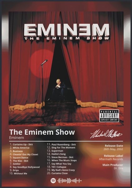 Eminem - The Eminem Show Album Cover Müzik Posteri – Duvar Tablosu duvarda gerçek ölçek
