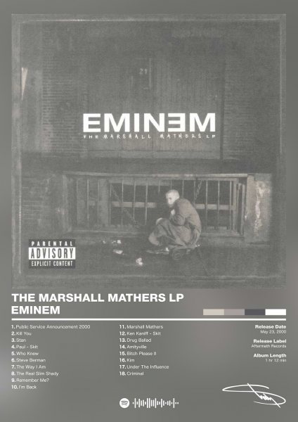 Eminem - The Marshall Mathers LP Müzik Posteri – Duvar Tablosu duvarda gerçek ölçek