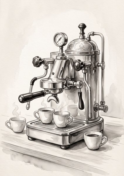 Espresso Makinesi Posteri – Suluboya Duvar Tablosu
