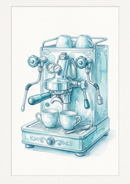 Espresso Makinesi Posteri – Suluboya Duvar Tablosu
