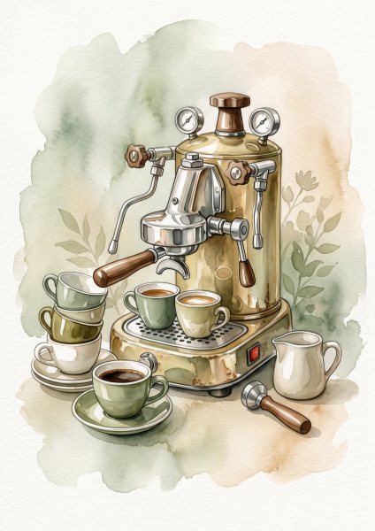 Espresso Makinesi Posteri – Suluboya Duvar Tablosu