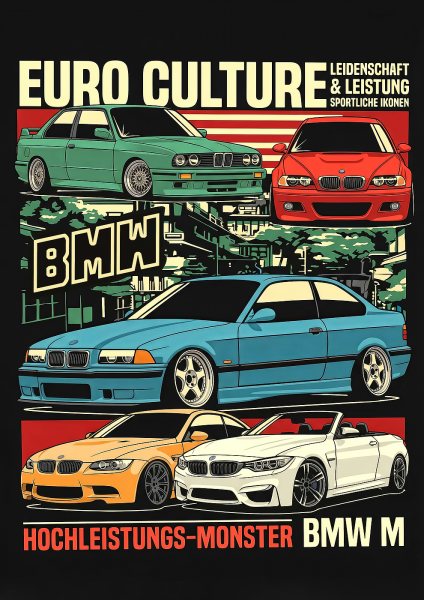 Euro Culture BMW Car Collage Araba Posteri – Duvar Tablosu duvarda gerçek ölçek
