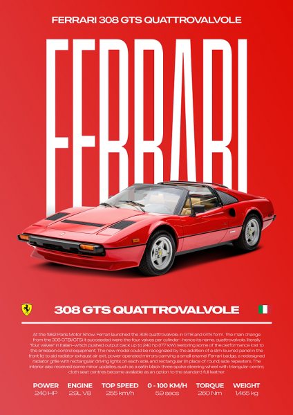 Ferrari 308 GTS Quattrovalvole Car Araba Posteri – Duvar Tablosu