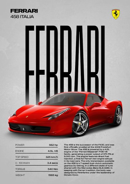 Ferrari 458 Italia Araba Posteri – Duvar Tablosu