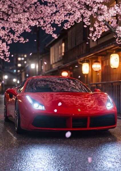 Ferrari 488 GTB on a Japanese Street Araba Posteri – Duvar Tablosu duvarda gerçek ölçek