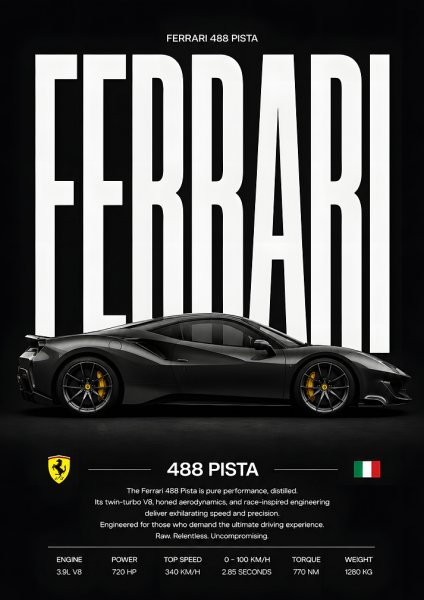 Ferrari 488 Pista Araba Posteri – Duvar Tablosu duvarda gerçek ölçek