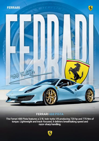 Ferrari 488 Pista Car Araba Posteri – Duvar Tablosu duvarda gerçek ölçek