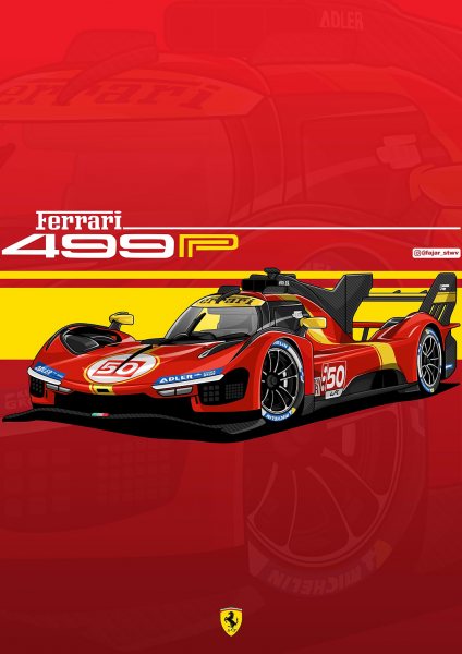 Ferrari 499P Race Car Illustration Araba Posteri – Duvar Tablosu