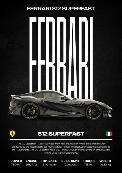 Ferrari 812 Superfast Car Araba Posteri – Duvar Tablosu