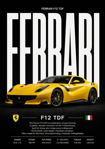 Ferrari F12 TDF Sports Car Araba Posteri – Duvar Tablosu duvarda gerçek ölçek
