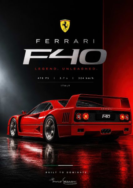 Ferrari F40 Legend Unleashed Araba Posteri – Duvar Tablosu duvarda gerçek ölçek