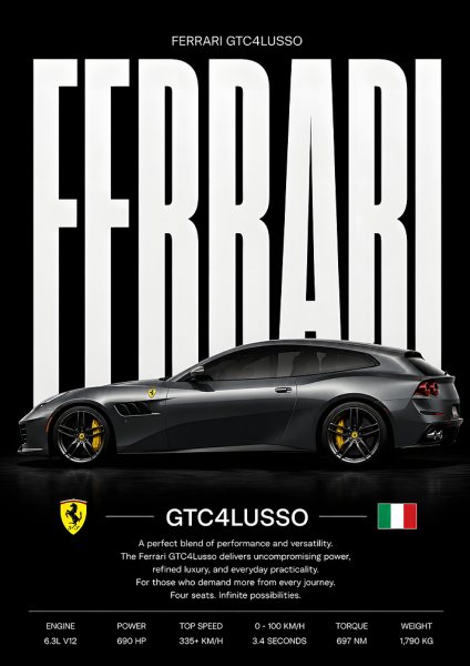 Ferrari GTC4Lusso Automotive Araba Posteri – Duvar Tablosu