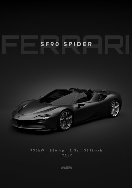 Ferrari SF90 Spider Araba Posteri – Duvar Tablosu duvarda gerçek ölçek