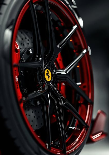 Ferrari Wheel Close-up Araba Posteri – Duvar Tablosu duvarda gerçek ölçek