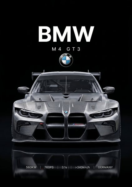 front view M4 GT3 race car Araba Posteri – Duvar Tablosu duvarda gerçek ölçek