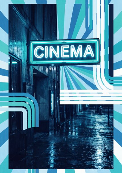 Gece Sineması Neon Posteri – Retro Duvar Tablosu