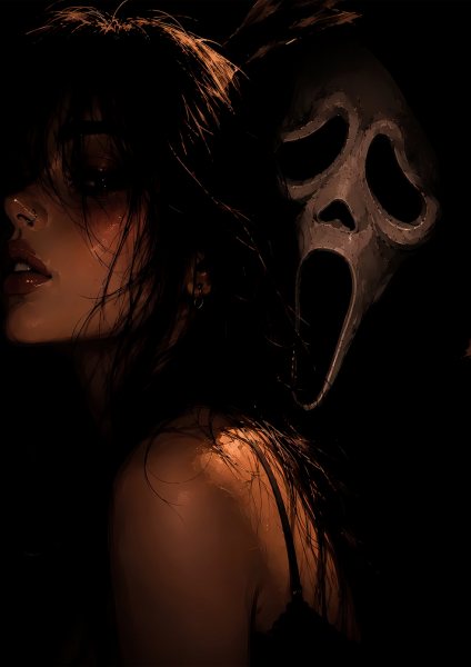 Ghostface Horror Aesthetic Digital Art Film Posteri – Duvar Tablosu duvarda gerçek ölçek