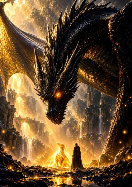 Giant Black Dragon and Golden Dragon Film Posteri – Duvar Tablosu poster görseli