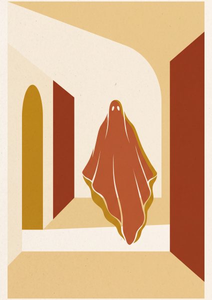 Gizemli Hayalet Yuvarlağı Posteri – Minimal Duvar Tablosu duvarda gerçek ölçek