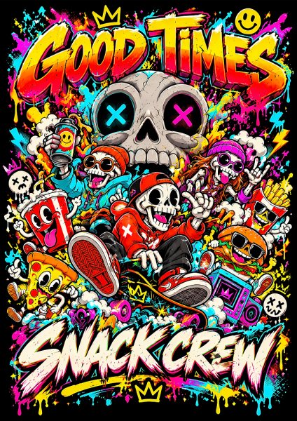 Good Times Snack Crew Graffiti Art Film Posteri – Duvar Tablosu duvarda gerçek ölçek