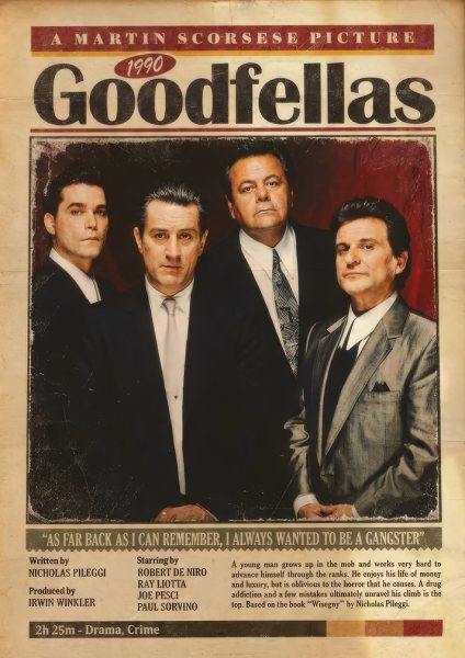 Goodfellas 1990 Movie Film Posteri – Duvar Tablosu duvarda gerçek ölçek