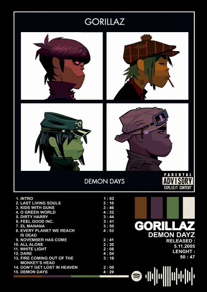 Gorillaz - Demon Days Album Cover Müzik Posteri – Duvar Tablosu duvarda gerçek ölçek