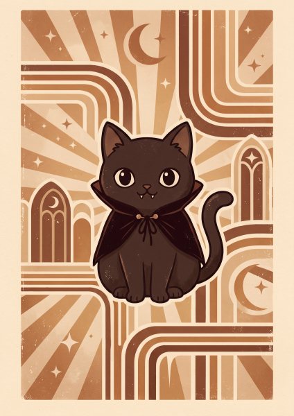 Gotik Vampir Kedi Sanat Posteri – Retro Duvar Tablosu