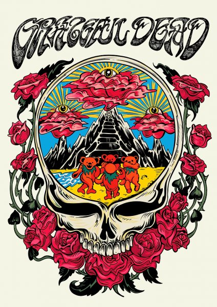 Grateful Dead Skull and Roses Müzik Posteri – Duvar Tablosu duvarda gerçek ölçek