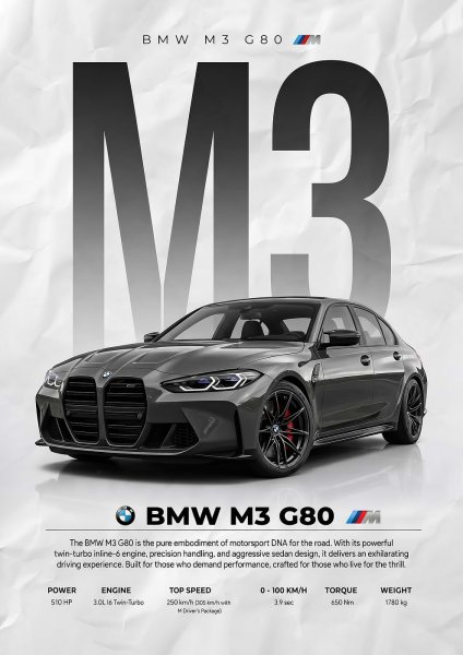 gray BMW M3 G80 Araba Posteri – Duvar Tablosu