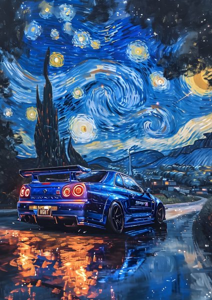 GTR R34 starry night Araba Posteri – Duvar Tablosu poster görseli