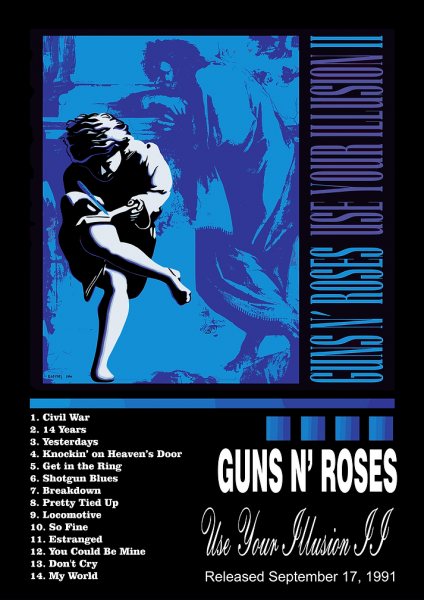 Guns N' Roses Use Your Illusion II Müzik Posteri – Duvar Tablosu duvarda gerçek ölçek