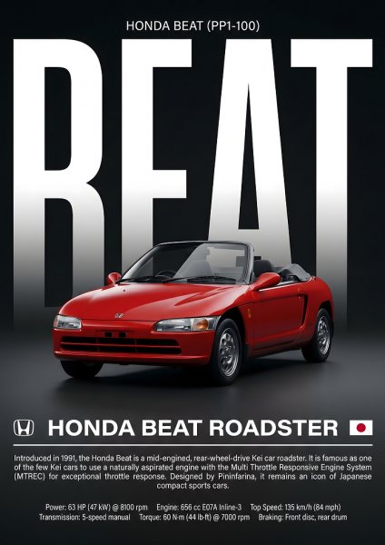 Honda Beat Roadster Araba Posteri – Duvar Tablosu duvarda gerçek ölçek