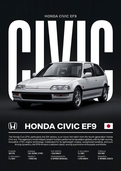 Honda Civic EF9 Araba Posteri – Duvar Tablosu duvarda gerçek ölçek