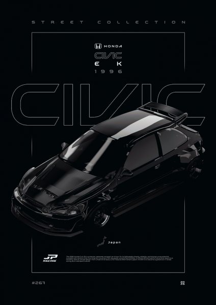 Honda Civic EK 1996 Street Collection Araba Posteri – Duvar Tablosu poster görseli