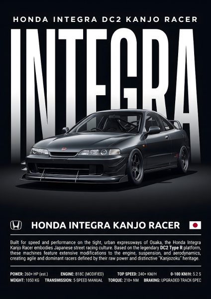 Honda Integra DC2 Kanjo Racer Araba Posteri – Duvar Tablosu poster görseli